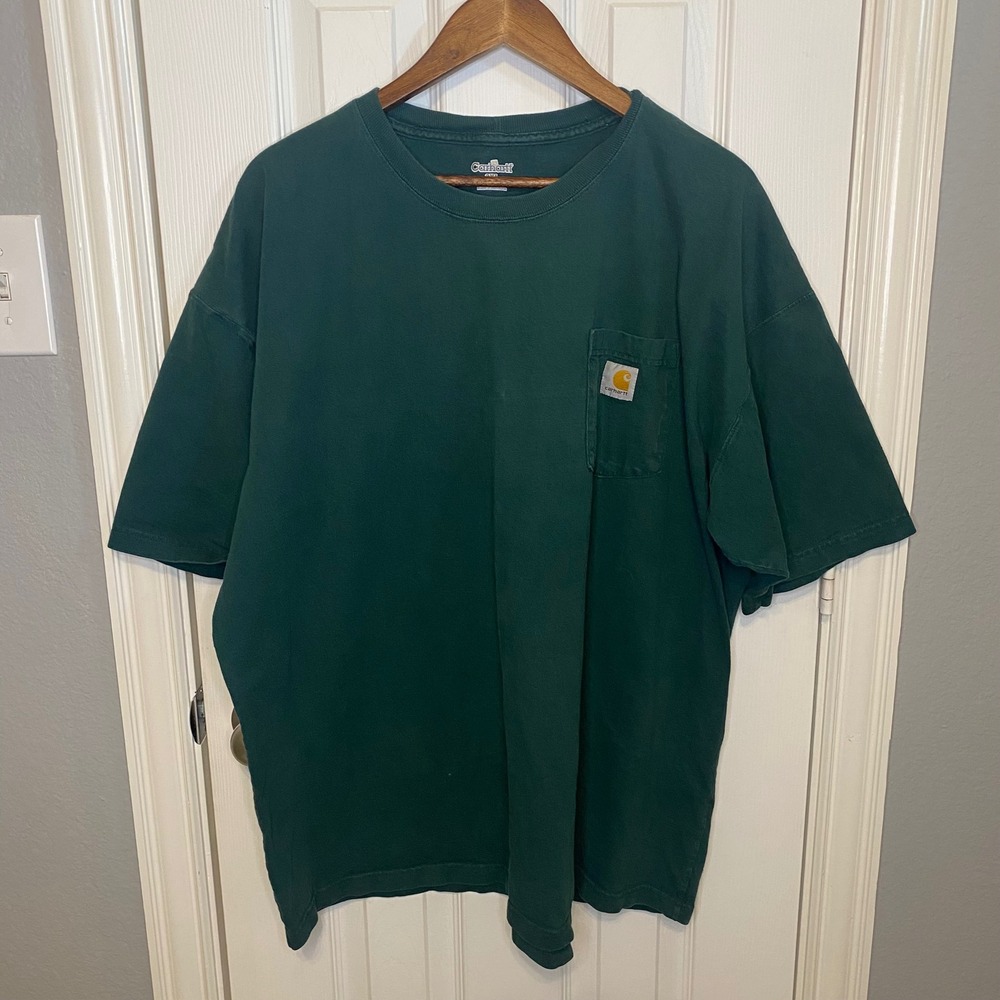 Carhartt Mens 2XL Pocket T Shirt Green 100%‎ Cotton Short Sleeve Workwear